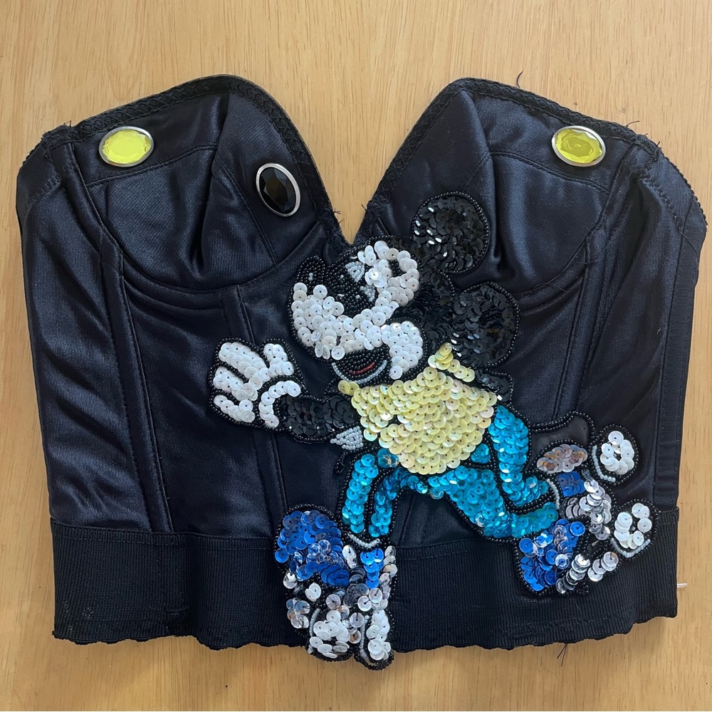 Vintage bustier with sequin Mickey Mouse